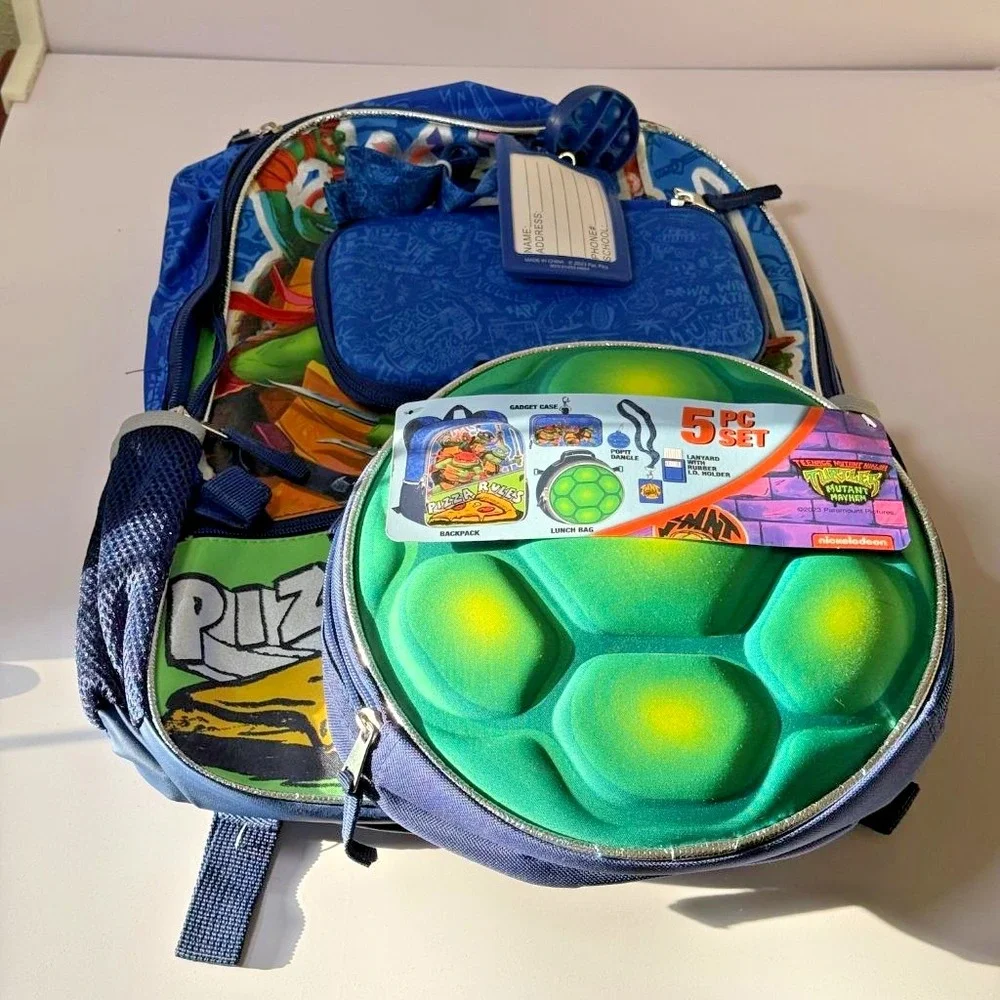 TMNT Mutant Mayhem 5PC Backpack Set Lunch Bag Pizza Rules Ninja Turtles NEW